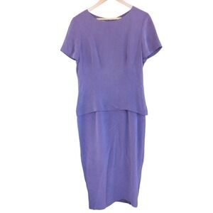Vintage 90s Y2K YL 100% Silk Maxi Sheath Dress Sz 12 Purple Short Sleeve Lined